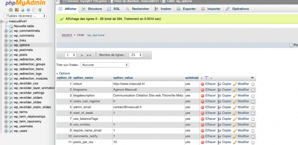 phpmyadmin changement d'url dans la base mysql