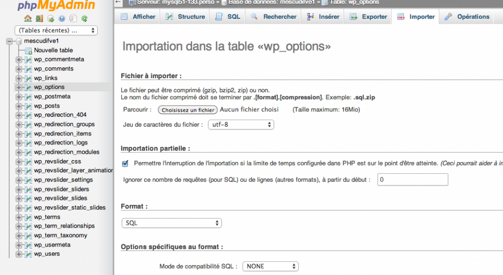 importation base de donnée mysql dans phpmyadmin