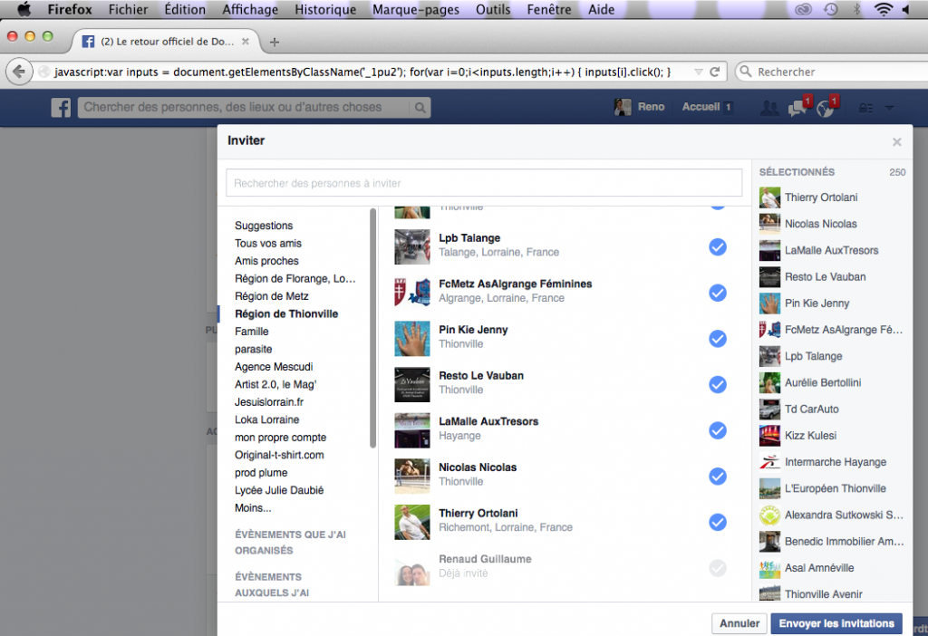 inviter tout ses amis Facebook événement juillet 2015